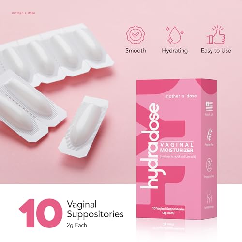 Mother's Dose Hyaluronic Acid 5mg Suppository HydraDose- Hormone Free Moisturizer for Vaginal Dryness-USA Made, 1 Month Supply- 10 Inserts