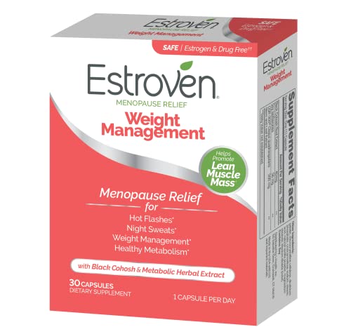 Estroven Weight Management for Menopause Relief - 30 Ct. - Clinically Proven Ingredients Help Manage Weight, Provide Night Sweats & Hot Flash Relief* Drug-Free & Gluten-Free Caplets