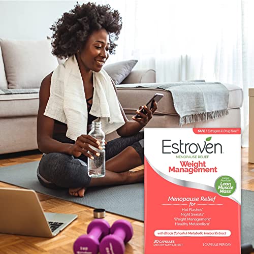 Estroven Weight Management for Menopause Relief - 30 Ct. - Clinically Proven Ingredients Help Manage Weight, Provide Night Sweats & Hot Flash Relief* Drug-Free & Gluten-Free Caplets