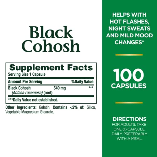 Nature's Bounty Black Cohosh Root Pills and Herbal Health Supplement, Natural Menopausal Support, 540 mg, 100 Capsules (Pack of 2)