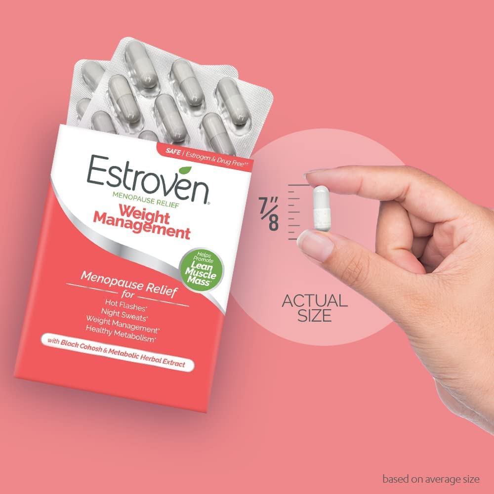 Estroven Weight Management for Menopause Relief - 30 Ct. - Clinically Proven Ingredients Help Manage Weight, Provide Night Sweats & Hot Flash Relief* Drug-Free & Gluten-Free Caplets