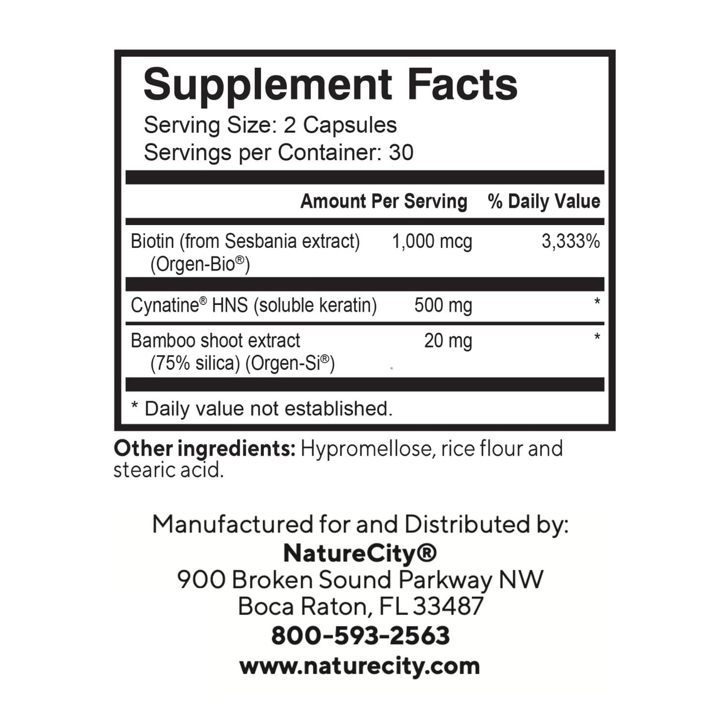 NatureCity True-HNS Hair Nails and Skin Cynatine Keratin and Plant Based Biotin Vitamin Supplement | Fuller and Stronger Hair and Nails | Non GMO | 60 Veggie Capsules