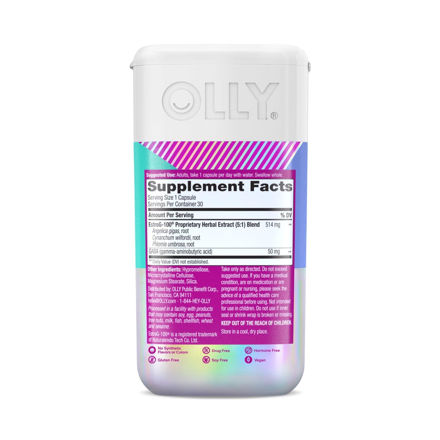 OLLY Mellow Menopause Supplements for Women, Supports Hot Flashes, Vaginal Dryness & Occasional Mood Swings,* Estro-G100®, GABA, Vegan Capsules, 1 Month Supply - 30 Count