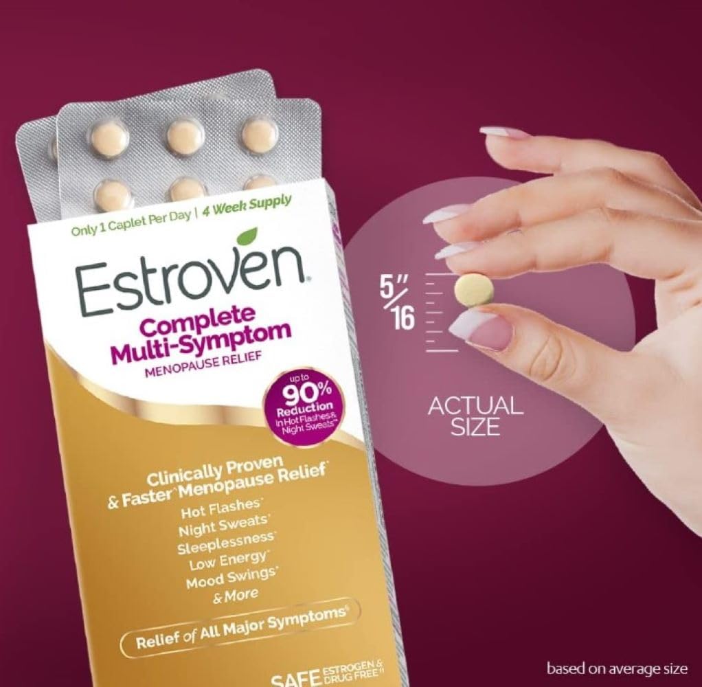 Estroven Complete Multi-Symptom Menopause Supplement for Women, 28 Ct., Clinically Proven Ingredient Provide Menopause Relief & Night Sweats & Hot Flash Relief, Drug-Free & Non-GMO
