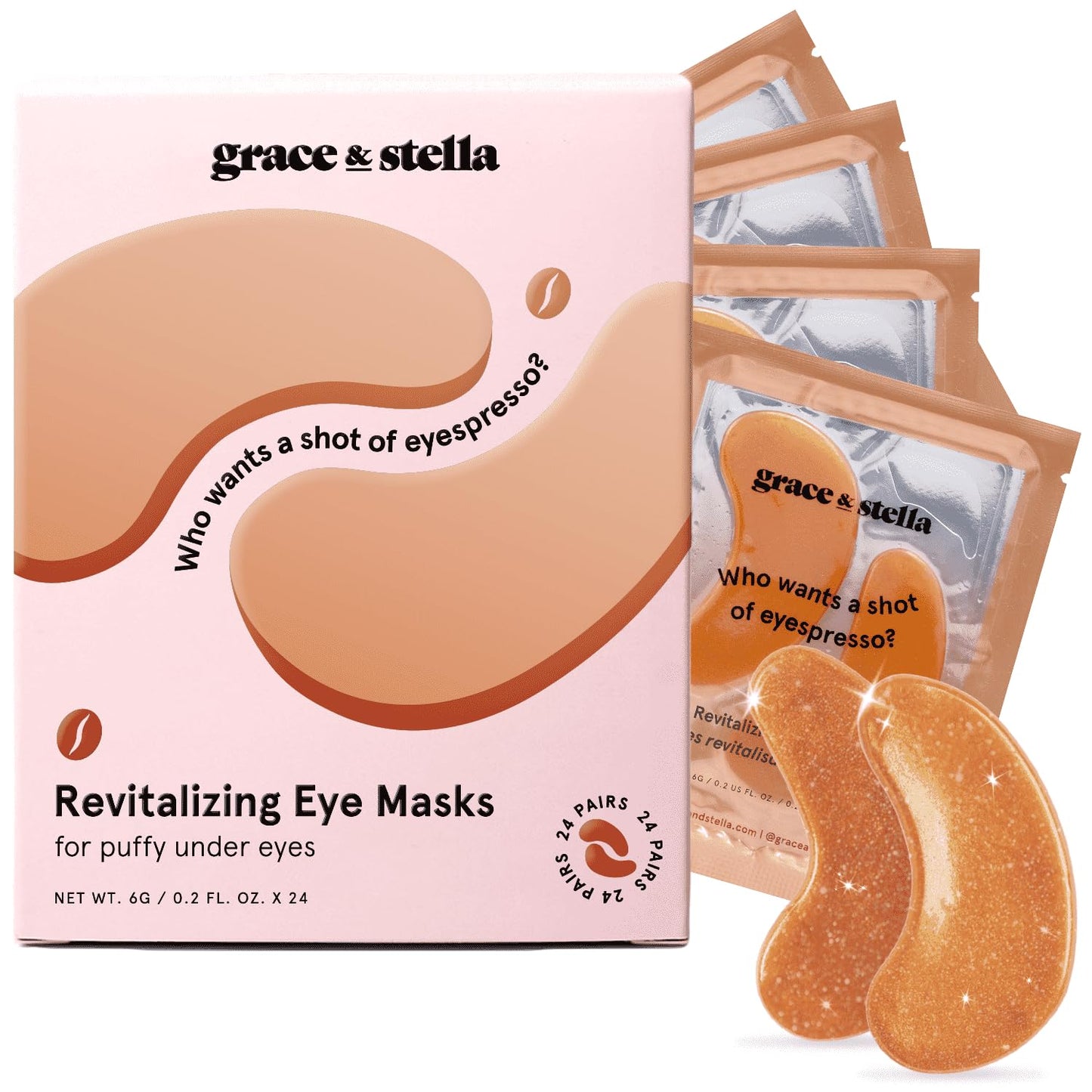 grace & stella Caffeine Under Eye Patches - Awakening Eye Patches for Puffy Eyes and Dark Circles - Under Eye Mask Patches with Niacinamide & Hyaluronic Acid - Vegan, Cruelty-Free, 24 Pairs