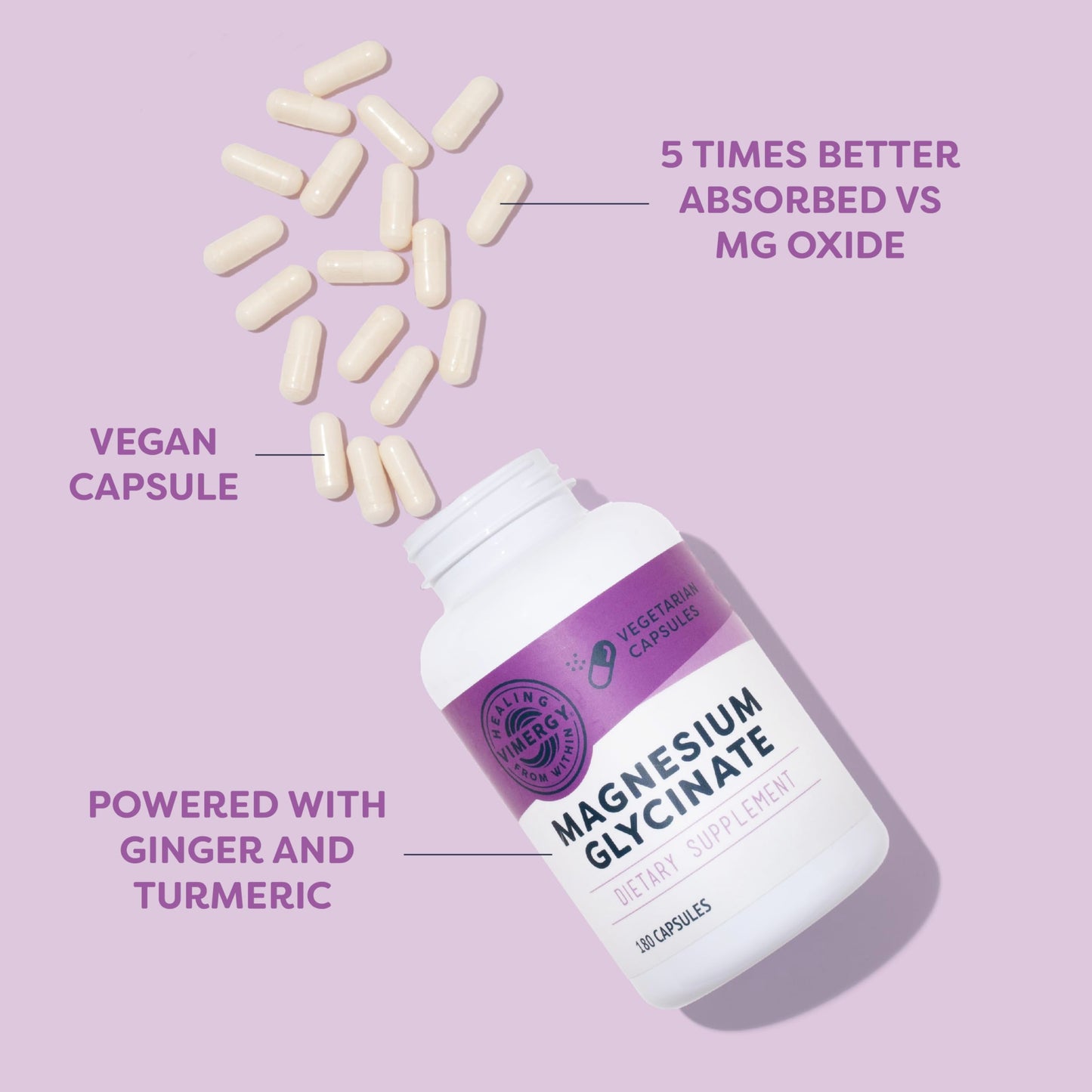 Vimergy Magnesium Glycinate, 90 Servings – with Turmeric & Ginger - Promotes Relaxation & Sleep – Supports Bone, Muscle & Heart Health - Gluten-Free, Kosher, Vegan & Paleo Friendly, Capsule