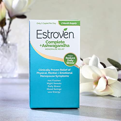 Estroven Complete + Ashwagandha Multi-Symptom Menopause Supplement for Women - 60 Ct. - Clinically Proven Ingredients Provide Menopause Relief & Night Sweats + Hot Flash Relief* - Drug-Free & Non-GMO