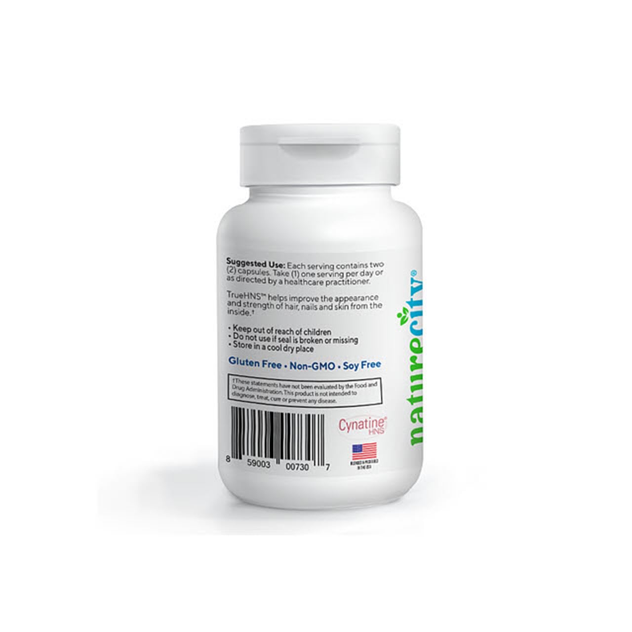 NatureCity True-HNS Hair Nails and Skin Cynatine Keratin and Plant Based Biotin Vitamin Supplement | Fuller and Stronger Hair and Nails | Non GMO | 60 Veggie Capsules