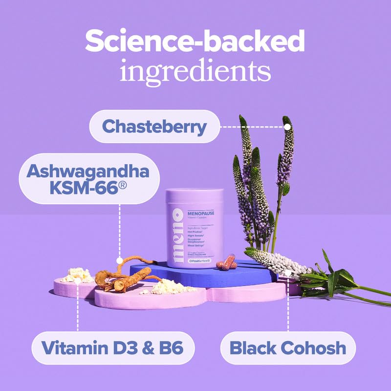 O Positiv MENO Vitamins for Menopause - Hormone-Free Menopause Supplement for Women - Black Cohosh & Ashwagandha KSM-66 - Helps Relieve Hot Flashes, Night Sweats, Mood Swings - 30 Servings (Pack of 1)