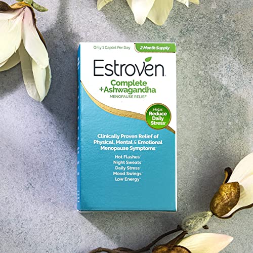 Estroven Complete + Ashwagandha Multi-Symptom Menopause Supplement for Women - 60 Ct. - Clinically Proven Ingredients Provide Menopause Relief & Night Sweats + Hot Flash Relief* - Drug-Free & Non-GMO