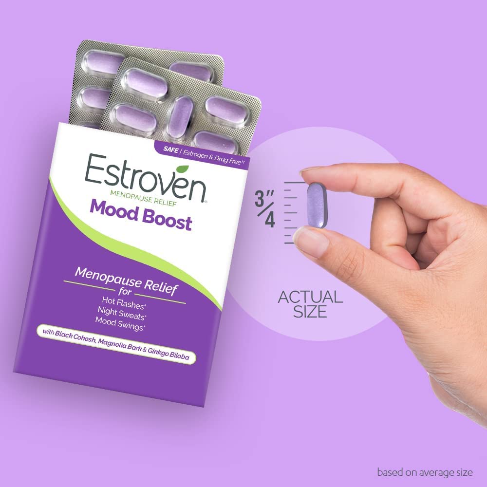 Estroven Mood Boost For Menopause Relief - 30 Ct. - Clinically Proven Ingredients That Help Manage Mood Swings, Night Sweats & Hot Flash Relief - Drug-Free and Gluten-Free