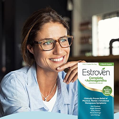 Estroven Complete + Ashwagandha Multi-Symptom Menopause Supplement for Women - 60 Ct. - Clinically Proven Ingredients Provide Menopause Relief & Night Sweats + Hot Flash Relief* - Drug-Free & Non-GMO