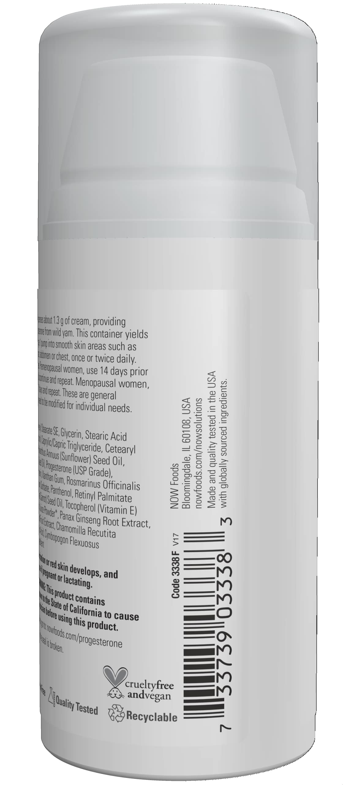NOW Solutions, Natural Progesterone, Balancing Skin Cream, 20 mg of Natural Progesterone Per Pump, Unscented, 3-Ounce