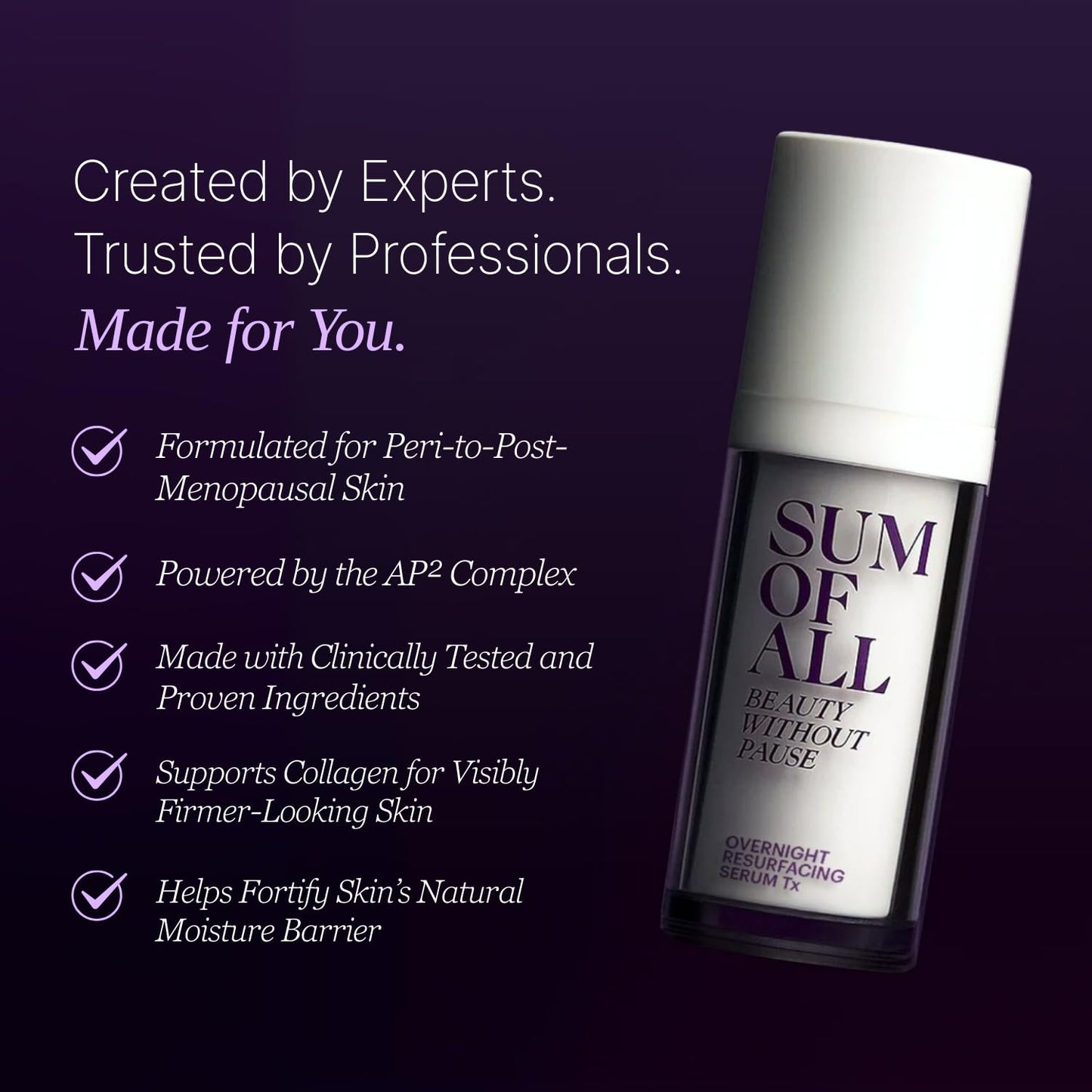 SUM OF ALL Overnight Resurfacing Serum Tx for Face with AHA Glycolic Acid and Pineapple Enzyme for Skin Toning, Texture, and Dullness, Fragrance-Free, Menopause Skincare for Women, 1.0 fl oz