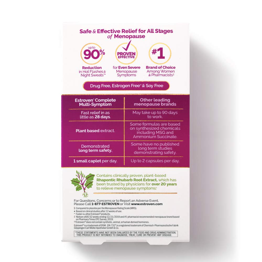 Estroven Complete Multi-Symptom Menopause Supplement for Women, 28 Ct., Clinically Proven Ingredient Provide Menopause Relief & Night Sweats & Hot Flash Relief, Drug-Free & Non-GMO