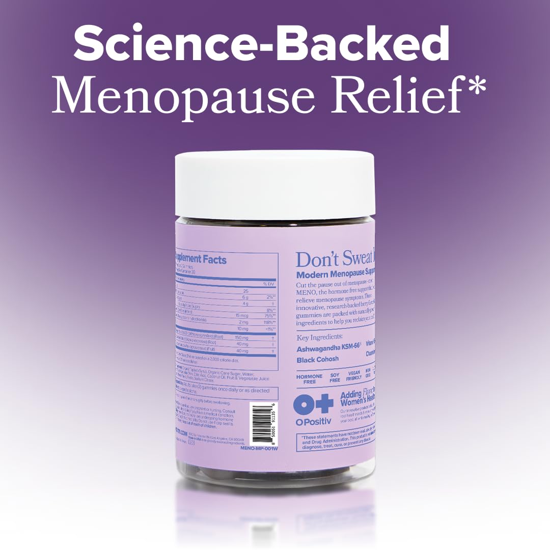 O Positiv MENO Gummies for Menopause, 30 Servings (Pack of 1) - Hormone-Free Supplements for Women with Black Cohosh & Ashwagandha KSM-66 - Helps Alleviate Hot Flashes, Night Sweats, & Mood Swings