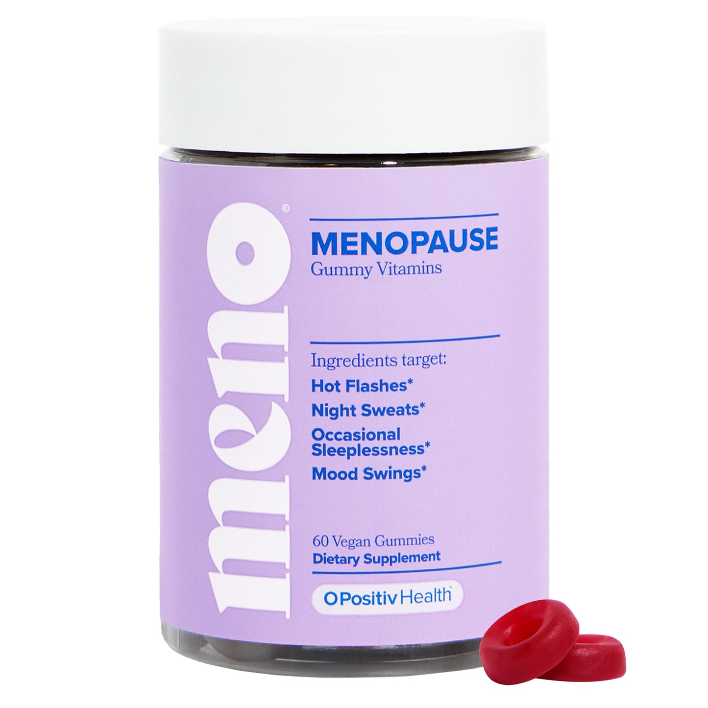 O Positiv MENO Gummies for Menopause, 30 Servings (Pack of 1) - Hormone-Free Supplements for Women with Black Cohosh & Ashwagandha KSM-66 - Helps Alleviate Hot Flashes, Night Sweats, & Mood Swings