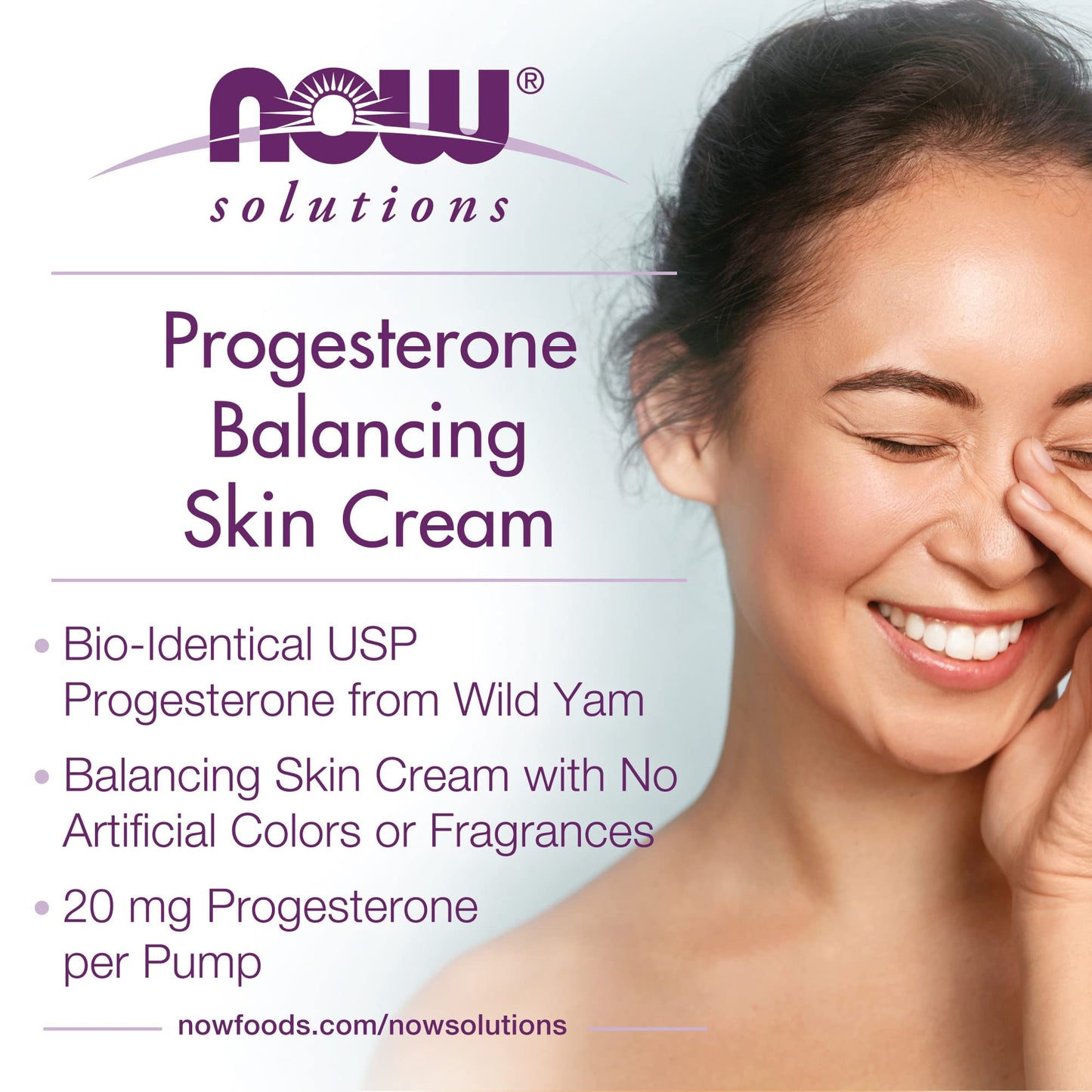 NOW Solutions, Natural Progesterone, Balancing Skin Cream, 20 mg of Natural Progesterone Per Pump, Unscented, 3-Ounce
