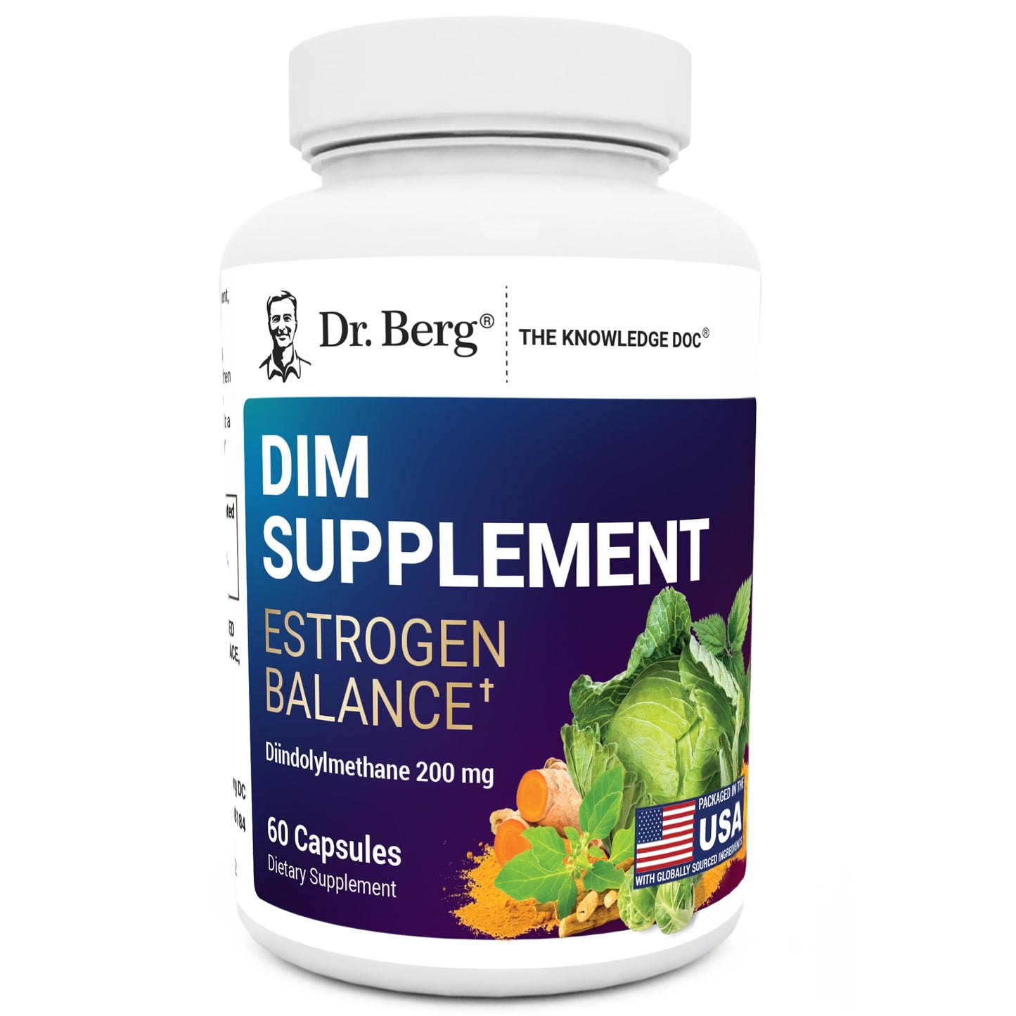 Dr. Berg DIM Supplement Estrogen Balance - Original Estrogen Supplement for Women with Diindolylmethane for Menstrual Symptoms & Menopause Relief & Black Pepper for Enhanced Absorption - 60 Capsules