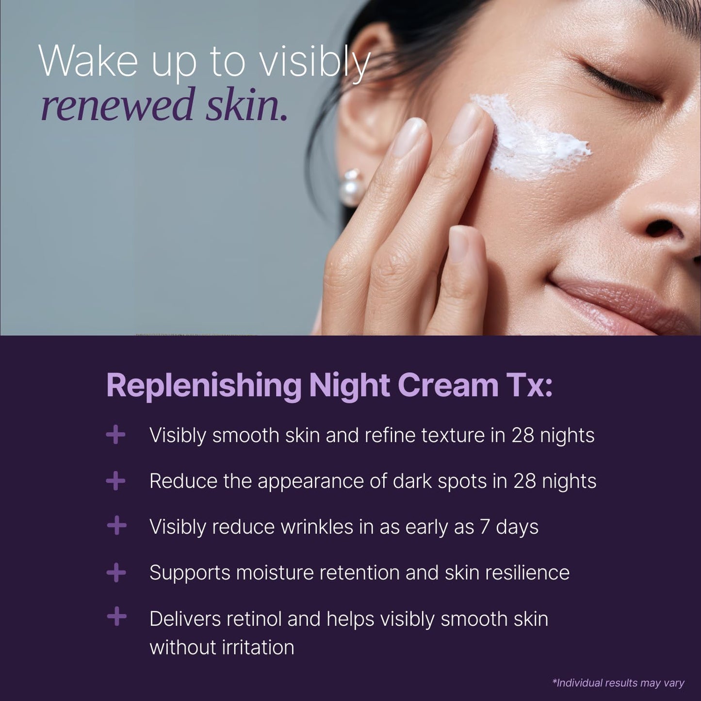 Sum Of All Replenishing Night Cream Tx for Face with Anti Aging Encapsulated Retinol, Peptides and Tsubaki Oil, Hydrating Facial Moisturizer, Fragrance-Free, Menopause Skincare for Women, 1.7 fl oz