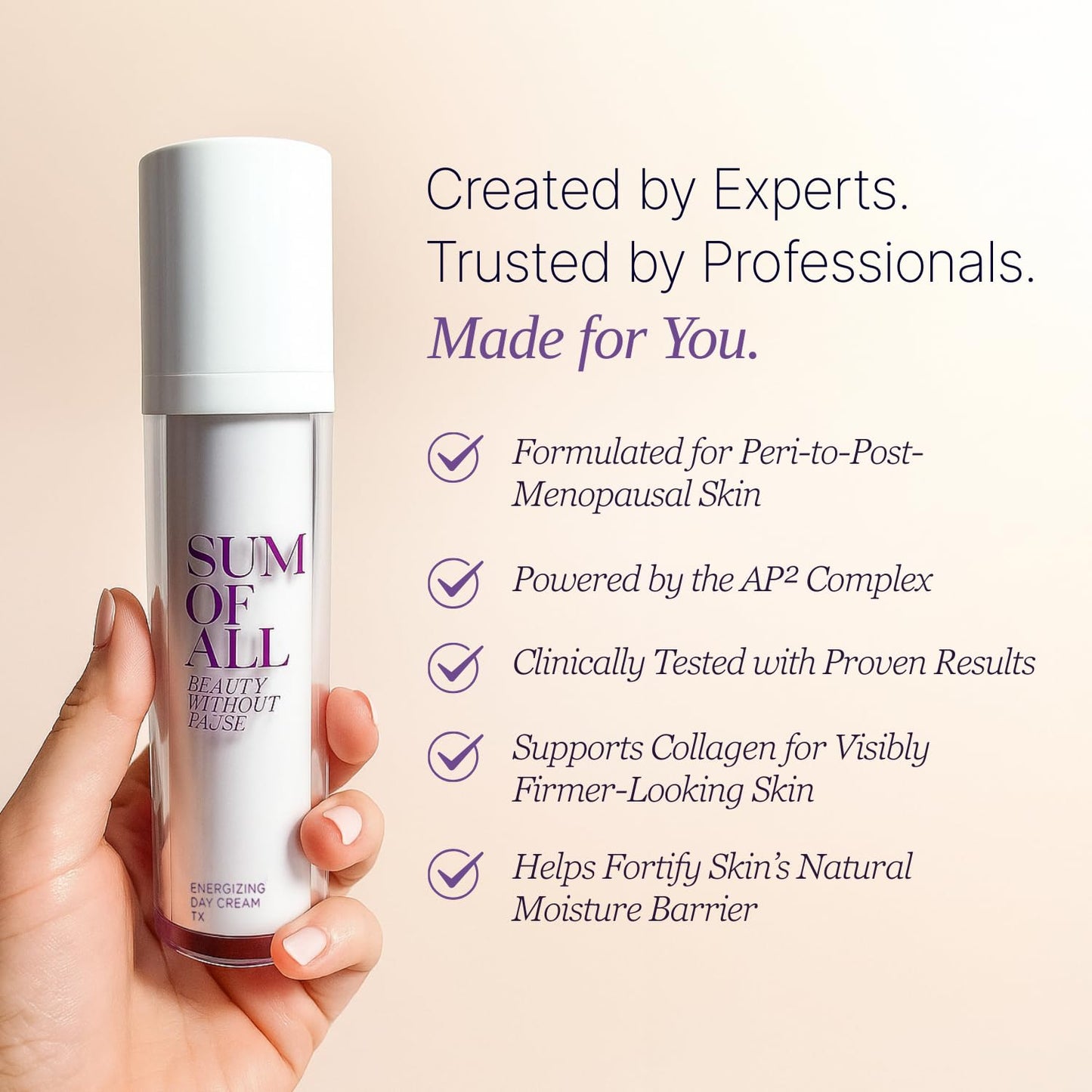 Sum Of All Energizing Day Cream Tx for Face with Vitamin C and E, Pea Complex, Hydrating, Lightweight, Daily Facial Moisturizer, Fragrance-Free, Menopause Skincare for Women, 1.7 fl oz