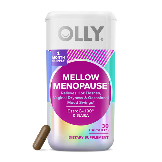 OLLY Mellow Menopause Supplements for Women, Supports Hot Flashes, Vaginal Dryness & Occasional Mood Swings,* Estro-G100®, GABA, Vegan Capsules, 1 Month Supply - 30 Count
