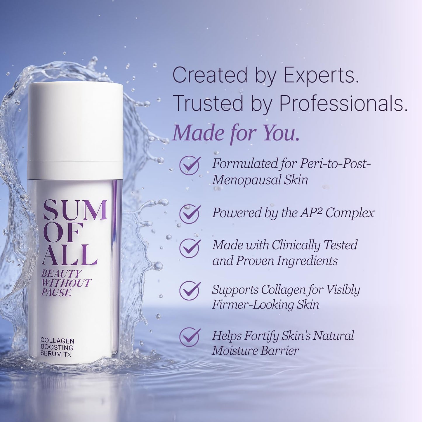 SUM OF ALL Collagen Boosting Serum Tx for Face with Vegan Peptides, Hydrating, Skin Tightening and Firming, Fragrance-Free, Menopause Skincare for Women, 1.0 fl oz