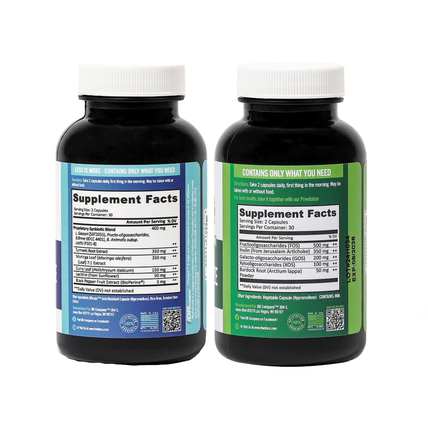 BB Company Slim Gut Bundle | Menopause Prebiotics and Probiotics for Women | Gut Vitamins for Digestive Health | Supports Joint Health & Sexy Midsection | Provitalize & Previtalize | 30 Day Supply