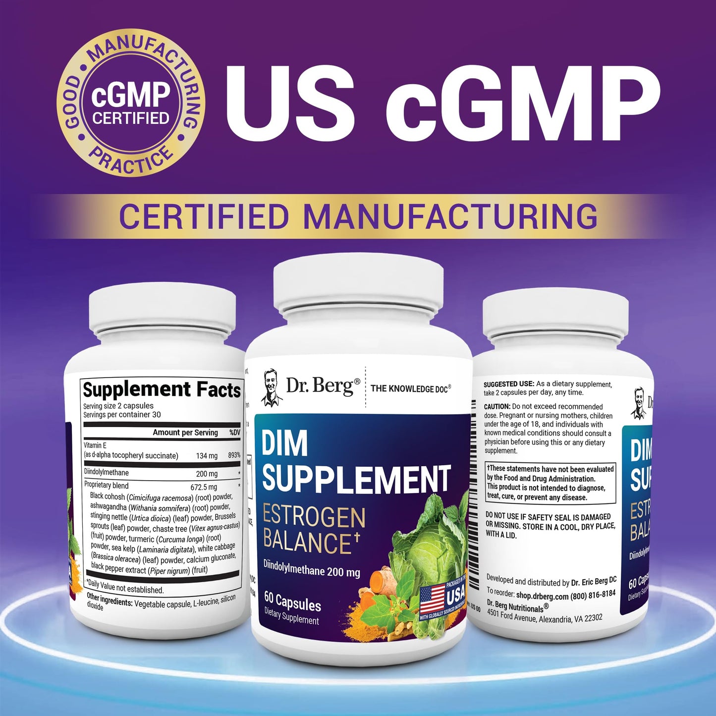 Dr. Berg DIM Supplement Estrogen Balance - Original Estrogen Supplement for Women with Diindolylmethane for Menstrual Symptoms & Menopause Relief & Black Pepper for Enhanced Absorption - 60 Capsules