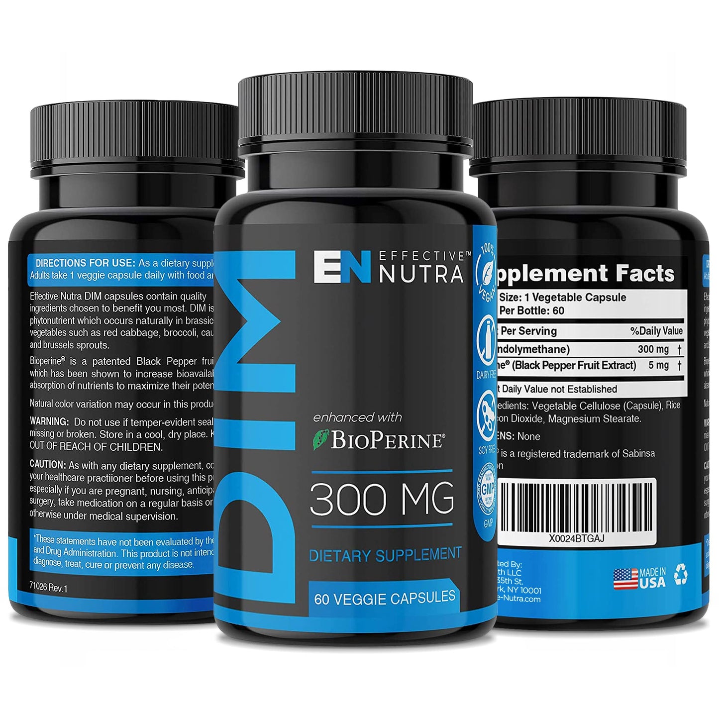 Effective Nutra Dim Supplement 300mg Capsule - Extra Strength Diindolylmethane DIM + BioPerine - Estrogen Blocker for Men & Women - Estrogen Balance, Metabolism, Hormone, Menopause, Acne, PCOS